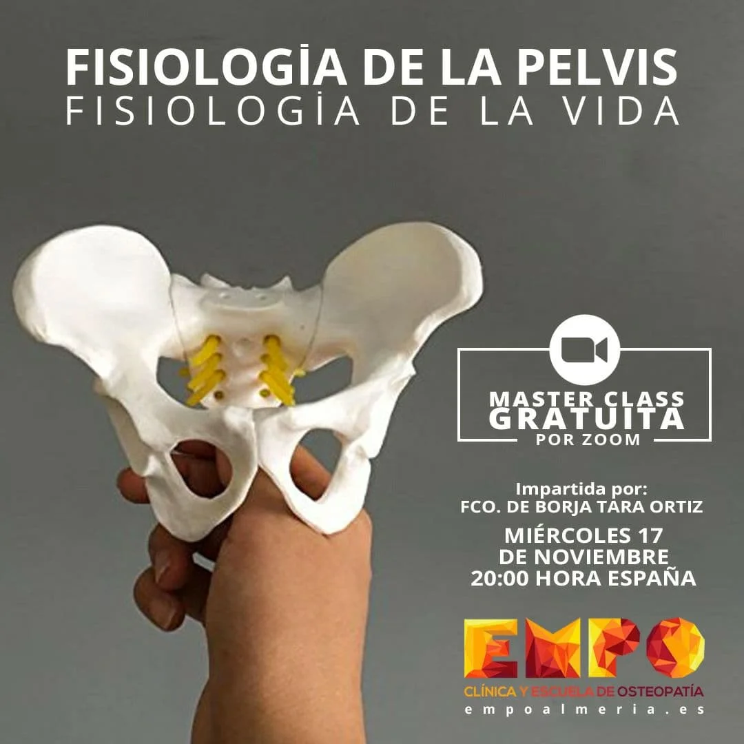 Cartel de la masterclass online gratuita fisiología de la pelvis de EMPO Almería
