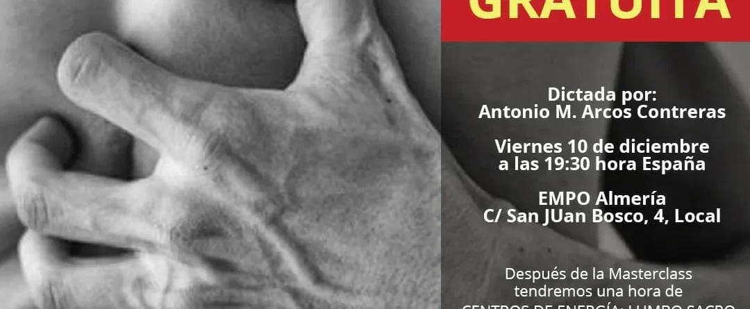 Cartel de la masterclass gratuita presencial la energía sexual femenina en el hombre de EMPO Almería